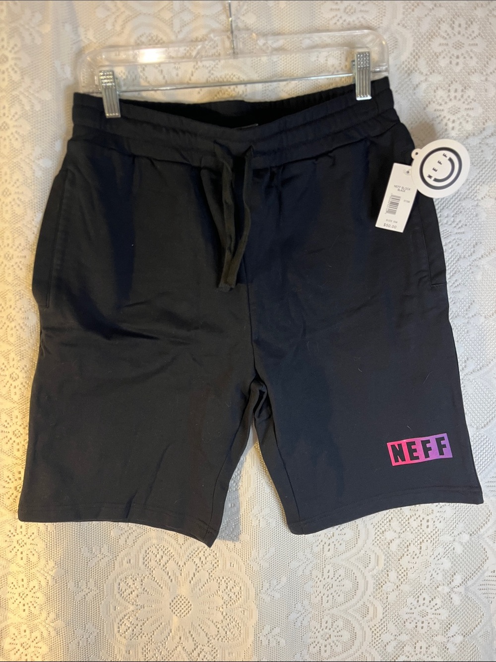 Neff Black Athletic Shorts with Pink Logo NWT S